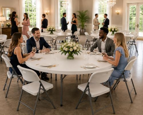 Pack 10! 60 Inch Round Folding Table, Commercial Grade Plastic Event Table, Heavy Duty Indoor Outdoor Banquet, alternate view