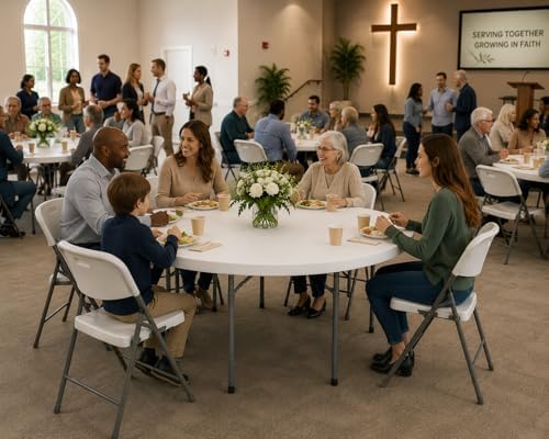 Pack 14! 60 Inch Round Folding Table, Commercial Grade Plastic Event Table, Heavy Duty Indoor Outdoor Banquet, alternate view