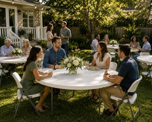 Pack 7! 60 Inch Round Folding Table, Commercial Grade Plastic Event Table, Heavy Duty Indoor Outdoor Banquet, alternate view