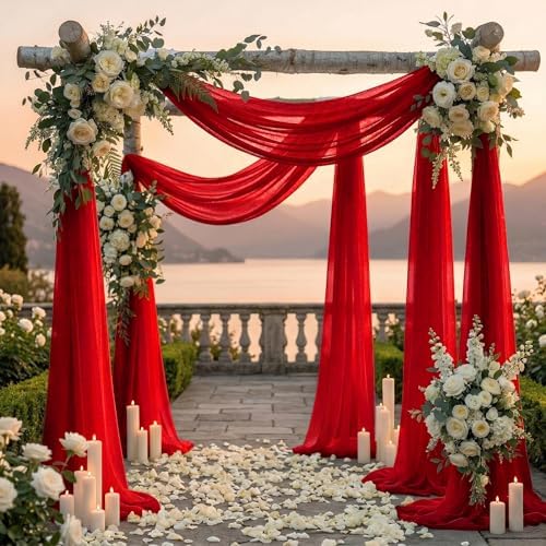 Pack of 1 Wedding Arch Drape Panel Fabric 30" x 100ft - Red in Red, alternate view 4