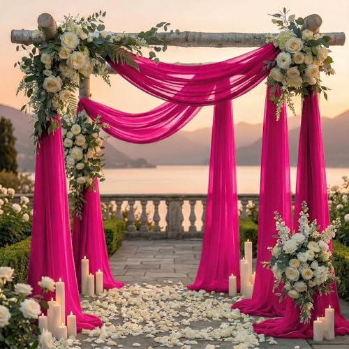 Pack of 1 Wedding Arch Drape Panel Fabric 30" x 20ft - Hot Pink in Hot Pink, alternate view 4