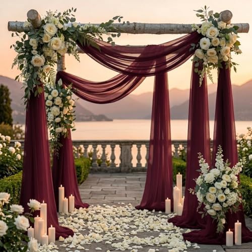 Pack of 1 Wedding Arch Drape Panel Fabric 30" x 30ft - Burgundy in Burgundy, alternate view 4