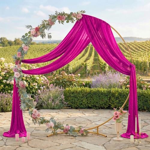 Pack of 1 Wedding Arch Drape Panel Fabric 30" x 30ft - Magenta in Magenta, alternate view 3
