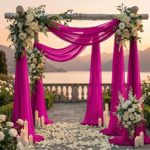 Pack of 1 Wedding Arch Drape Panel Fabric 30" x 30ft - Magenta in Magenta, alternate view 4