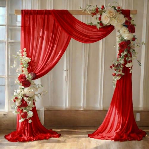 Pack of 1 Wedding Arch Drape Panel Fabric 30" x 40ft - Red in Red
