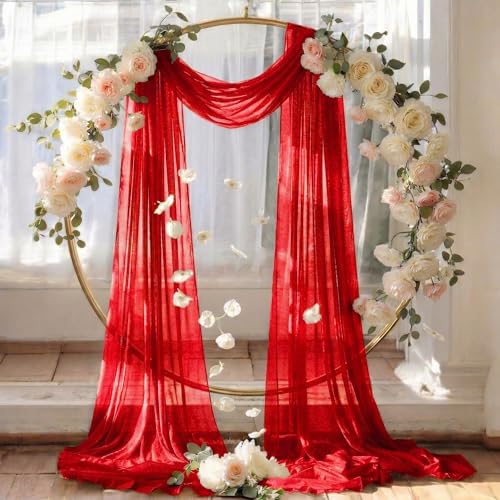 Pack of 1 Wedding Arch Drape Panel Fabric 30" x 40ft - Red in Red, alternate view 6