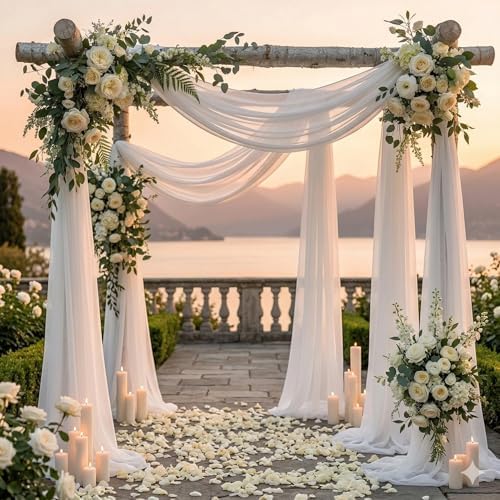 Pack of 1 Wedding Arch Drape Panel Fabric 30" x 40ft - White in White, alternate view 4