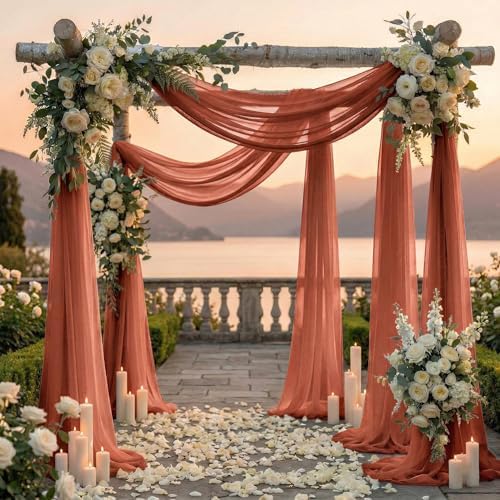 Pack of 1 Wedding Arch Drape Panel Fabric 30" x 50ft - Coral Peach in Coral Peach, alternate view 4