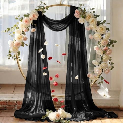 Pack of 1 Wedding Arch Drape Panel Fabric 30" x 75ft - Black in Black, alternate view 6