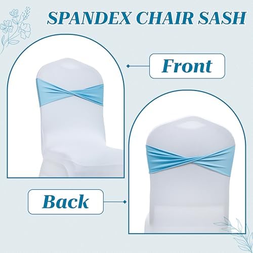 Pack of 10 Spandex Chair Sashes Without Slider Buckles - Blue in Blue, alternate view 5