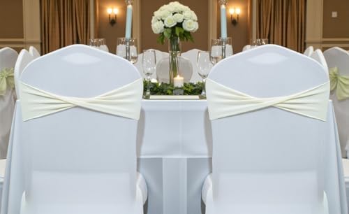 Pack of 10 Spandex Chair Sashes Without Slider Buckles - Ivory in Ivory, alternate view 2