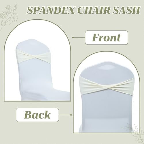 Pack of 10 Spandex Chair Sashes Without Slider Buckles - Ivory in Ivory, alternate view 5