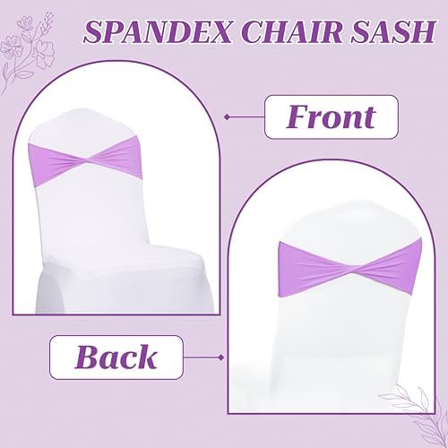 Pack of 10 Spandex Chair Sashes Without Slider Buckles - Light Purple, alternate view 5