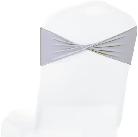 Pack of 10 Spandex Chair Sashes Without Slider Buckles - Light Silver in Light Silver
