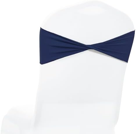 Pack of 10 Spandex Chair Sashes Without Slider Buckles - Navy Blue in Navy Blue