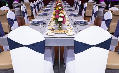 Pack of 10 Spandex Chair Sashes Without Slider Buckles - Navy Blue in Navy Blue, alternate view 2