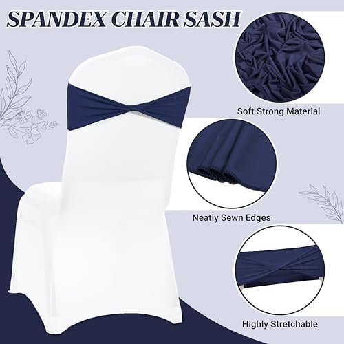Pack of 10 Spandex Chair Sashes Without Slider Buckles - Navy Blue in Navy Blue, alternate view 4