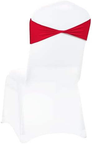 Pack of 10 Spandex Chair Sashes Without Slider Buckles - Red in Red, alternate view 6