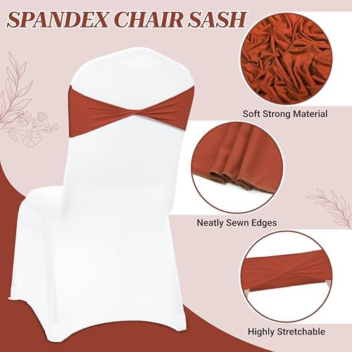 Pack of 10 Spandex Chair Sashes Without Slider Buckles - Terracotta, alternate view 4