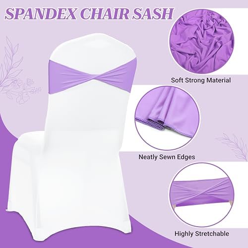 Pack of 100 Spandex Chair Sashes Without Slider Buckles - Lavender, alternate view 4