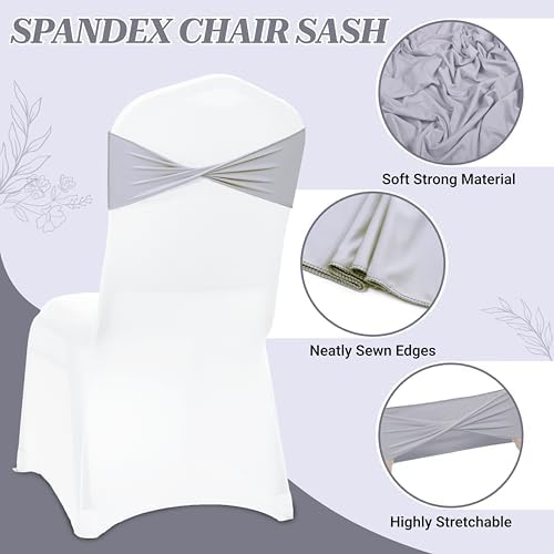 Pack of 100 Spandex Chair Sashes Without Slider Buckles - Light Silver in Light Silver, alternate view 4