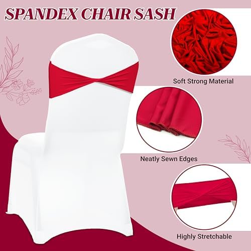 Pack of 100 Spandex Chair Sashes Without Slider Buckles - Red in Red, alternate view 4