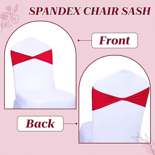 Pack of 100 Spandex Chair Sashes Without Slider Buckles - Red in Red, alternate view 5
