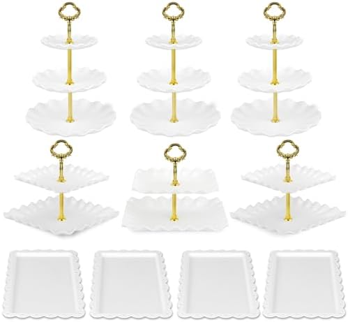 Pack of 11 Cake Stand Set of Cupcake Stand, Tray & Table Cloth (Gold) in Gold, alternate view 6