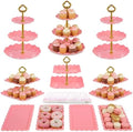 Pack of 11 Cake Stand Set of Cupcake Stand, Tray & Table Cloth (Pink) in Pink
