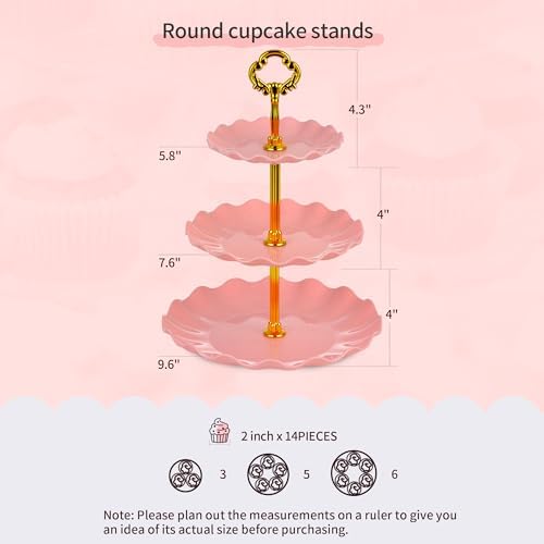 Pack of 11 Cake Stand Set of Cupcake Stand, Tray & Table Cloth (Pink) in Pink, alternate view 3
