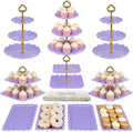 Pack of 11 Cake Stand Set of Cupcake Stand, Tray & Table Cloth (Purple) in Purple