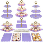Pack of 11 Cake Stand Set of Cupcake Stand, Tray & Table Cloth (Purple) in Purple