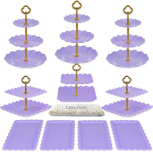 Pack of 11 Cake Stand Set of Cupcake Stand, Tray & Table Cloth (Purple) in Purple, alternate view 6