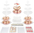 Pack of 11 Cake Stand Set of Cupcake Stand, Tray & Table Cloth (White) in White