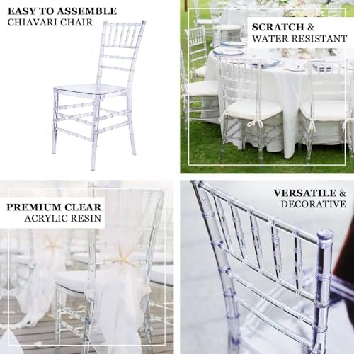 Pack of 12 | Clear Resin Transparent Chiavari Chair Armless Stackable Chairs Crystal Clarity, Invisible Plastic, alternate