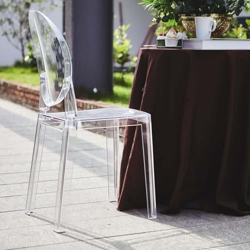 Pack of 12 | Clear Transparent Banquet Ghost Chair Armless Stacking Accent Chair with Oval Back Acrylic