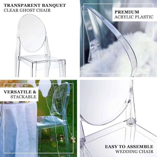 Pack of 12 | Clear Transparent Banquet Ghost Chair Armless Stacking Accent Chair with Oval Back Acrylic, alternate view 4