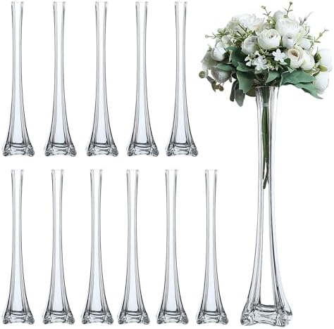 Pack of 12, Eiffel Tower Vases Centerpiece for Flower, Wedding, Decoration. (24", Clear) in 24" Clear