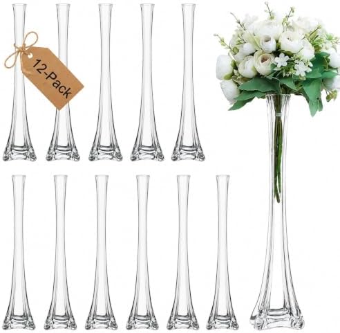 Pack of 12, Eiffel Tower Vases Centerpiece for Flower, Wedding, Decoration. (16", Clear) in 16" Clear