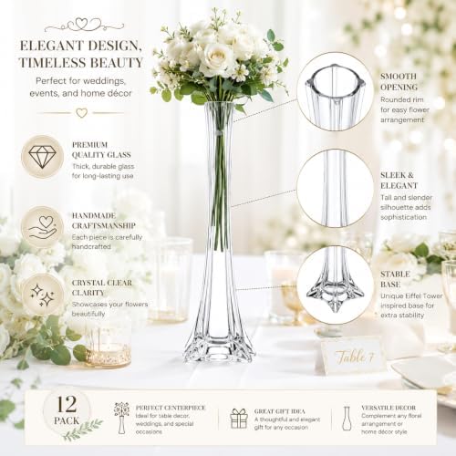 Pack of 12, Eiffel Tower Vases Centerpiece for Flower, Wedding, Decoration. (16", Clear) in 16" Clear, alternate view 3