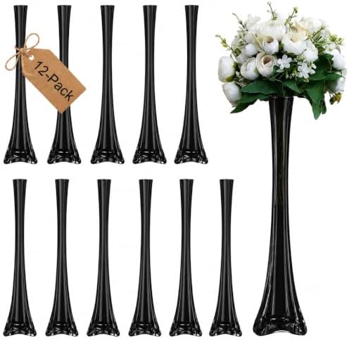 Pack of 12, Eiffel Tower Vases Centerpiece for Flower, Wedding, Decoration. (24", Black) in 24" Black