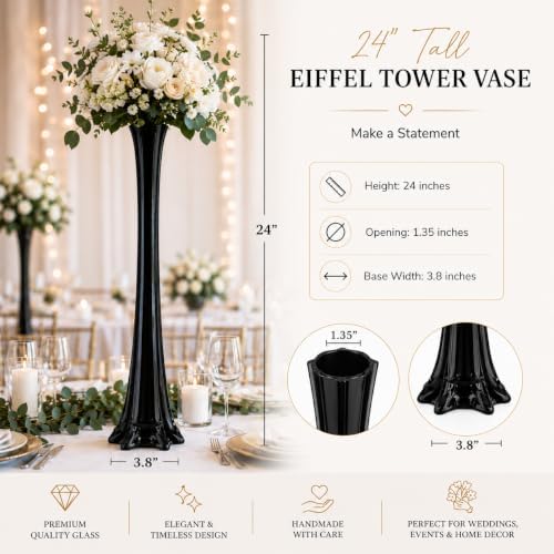 Pack of 12, Eiffel Tower Vases Centerpiece for Flower, Wedding, Decoration. (24", Black) in 24" Black, alternate view 3