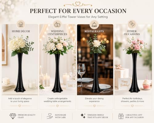 Pack of 12, Eiffel Tower Vases Centerpiece for Flower, Wedding, Decoration. (24", Black) in 24" Black, alternate view 5