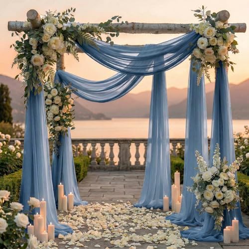 Pack of 2 Wedding Arch Drape Panel Fabric 30" x 100ft - Dusty Blue in Dusty Blue, alternate view 4