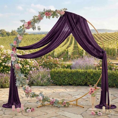 Pack of 2 Wedding Arch Drape Panel Fabric 30" x 100ft - Eggplant in Eggplant, alternate view 3