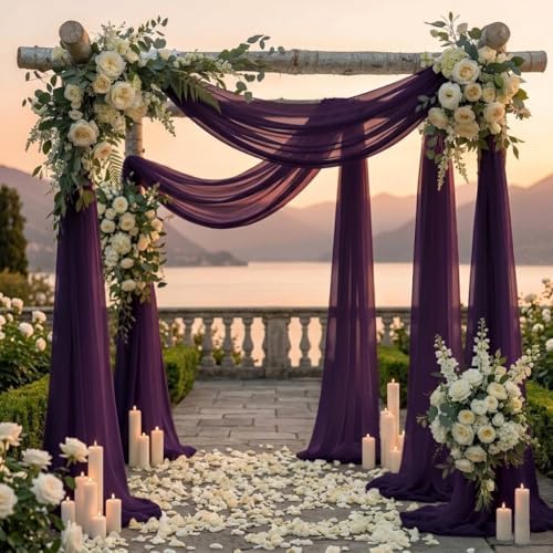 Pack of 2 Wedding Arch Drape Panel Fabric 30" x 100ft - Eggplant in Eggplant, alternate view 4
