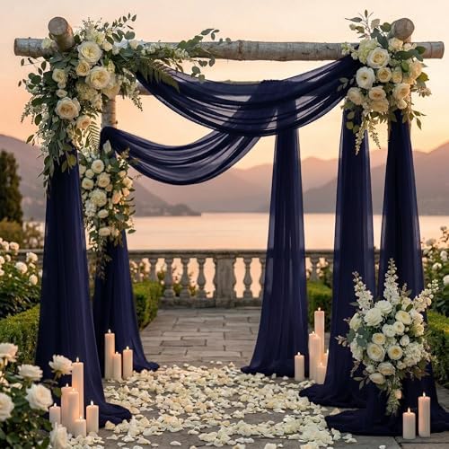 Pack of 2 Wedding Arch Drape Panel Fabric 30" x 100ft - Navy Blue in Navy Blue, alternate view 4