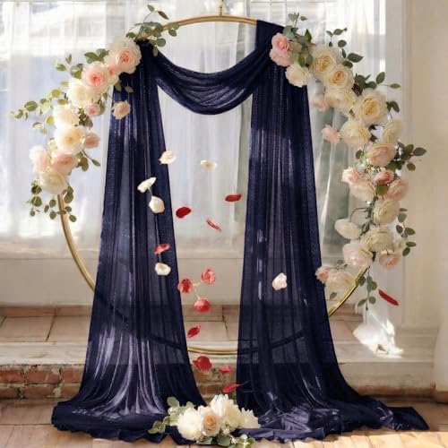 Pack of 2 Wedding Arch Drape Panel Fabric 30" x 100ft - Navy Blue in Navy Blue, alternate view 6