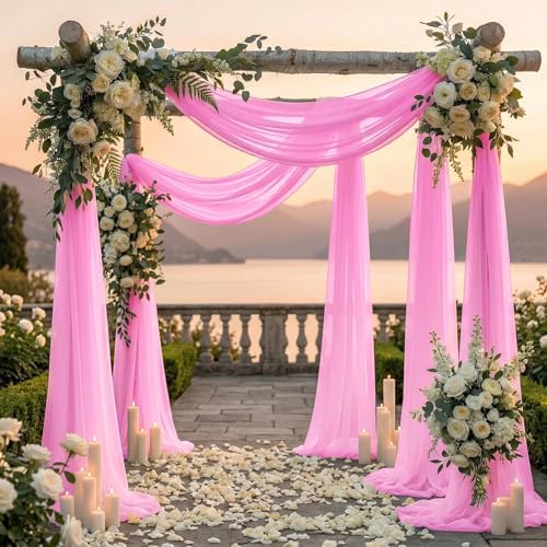 Pack of 2 Wedding Arch Drape Panel Fabric 30" x 20ft - Bubblegum Pink in Bubblegum Pink, alternate view 4