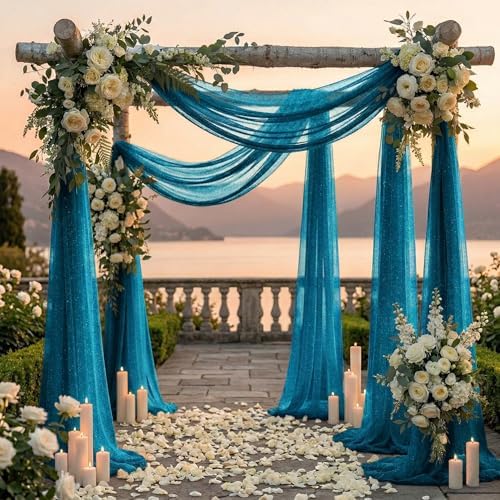 Pack of 2 Wedding Arch Drape Panel Fabric 30" x 20ft - Dark Teal in Dark Teal, alternate view 4